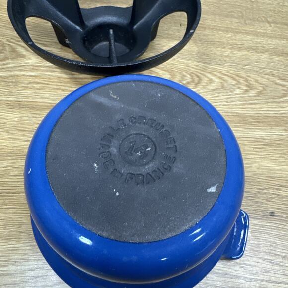 Le Creuset Mini Fondue Set 0.4L 0.4qt Blue Cast Iron - Picture 5 of 9